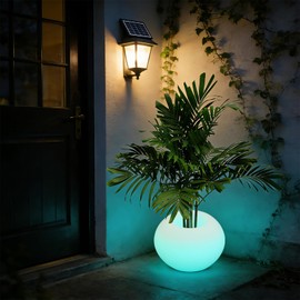 CNCEST Round LED Flower Pot Light,Rechargeble Flower Planter Light w/Remote,16 Dimmable Colors LED Planters Pot Outdoor,Waterproof Ice Bucket for Patio Garden Decor (Round,13.8x9.5)