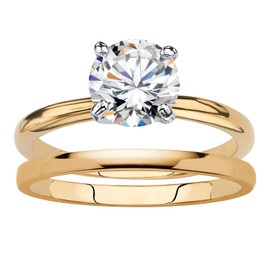 PalmBeach Yellow Gold-Plated Round Cubic Zirconia Solitaire Bridal Ring Set Sizes 5-10 Size 6
