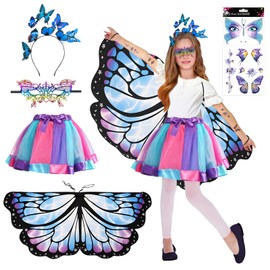 Ekukeon Schmetterlingsflügel Kinder,6 Stück Schmetterling Kostüm Kinder,mit Schmetterling Flügel Kostüm,Schmetterling Haarreif,Tutu Rock,Maske,Tattoos und Aufkleber,Kinder Karneval Fasching Mottoparty Cosplay