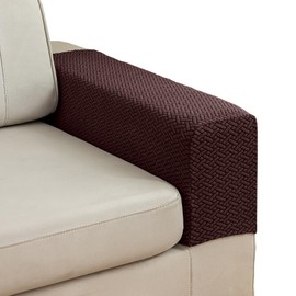 Juego de 2 fundas elásticas de poliéster para reposabrazos para sofá, sillón, fundas protectoras con pasadores giratorios (café, M)