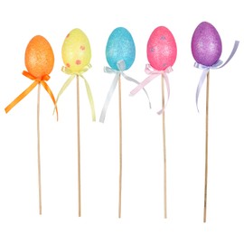 Easter Egg Picks with Glitter for Floral Art - 5 Count - 10 Inches Tall - Colors Vary