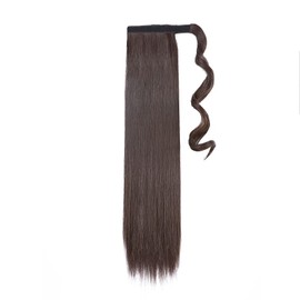 22 Inch Long Straight Wrap around Ponytail Hair Extension Magic Paste Clip in Ponytail Hair Extensions Hairpiece Dark Brown