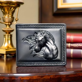 VANSH ARTS Leather Wallets For Men- 3D Embossed Realistic Horse Design Bifold Leather Wallet With RFID Protection Two Cash Pockets, Two Hidden Slots And Nine Card Slots (Jet Black)