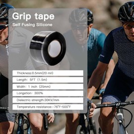 AIKESIWAY Self-Fusing Silicone Tape - No Adhesive Grip Tape for Bike Handlebar, Fishing Pole, Pull-Up Bar, Bicycle (Black, 5 FT)
