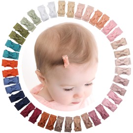 CÉLLOT 40pcs Baby Bows for Girls Mini Bow Snap Clip Baby Hair Clip Grosgrain Ribbon 1.2" Tiny Hair Bows Clips for Baby Girls Toddlers Infant Fine Thin Hair in Pairs