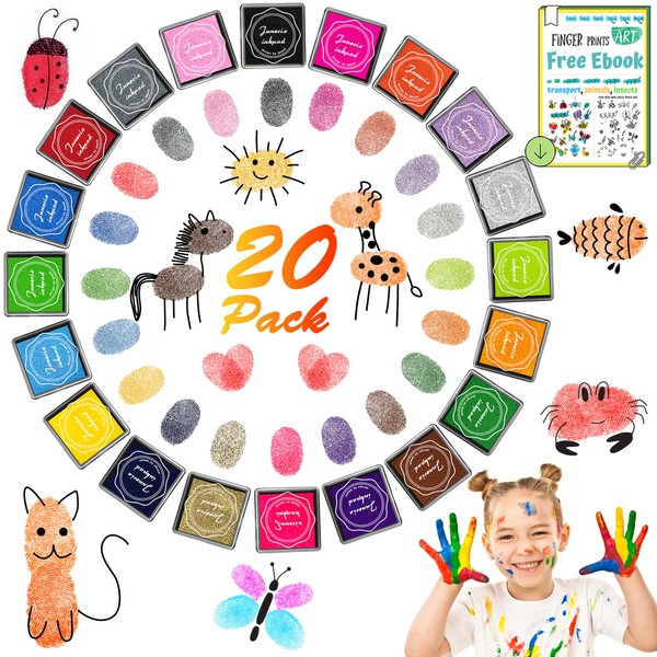 DazSpirit 20 Colours Ink Pads, Non-Toxic Rainbow Stamp Pad, Fingerprint