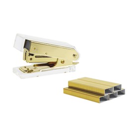 NatSumeBasics Pure Gold Mini Stapler with Staples Set Clear Acrylic Metallic Manual Stapler and 1000pcs 6/26 Standard Colored Staples Kit for Desk Supplies Accessories (Yellow Gold)