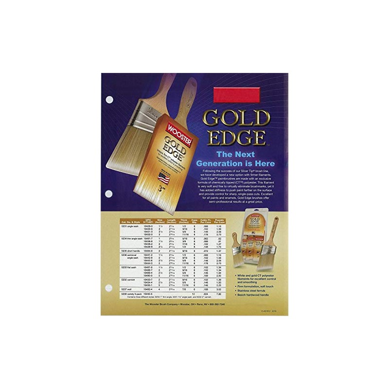 Wooster Brush E5231-1.5 Gold Edge Angle Sash Paintbrush, 1.5-Inch Size