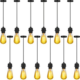 Retisee 12 Pack Industrial Mini Pendant Light Kit Bulk Mini Ceiling Hanging Light Fixtures E26 Lamp Socket Vintage Black Cord Pendant Light Fixtures Adjustable DIY Hanging Lamp Kit for Kitchen Bedroom