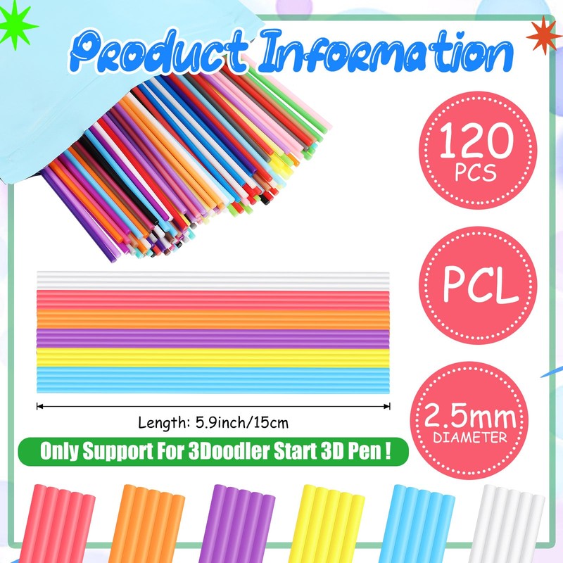 Honoson 120 Pcs Pcl 3D Pen Refills Compatible with The