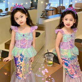 Agture Ariel Style Dress, Children, Mermaid, Cosplay, Halloween, Princess, Children, Princess Dress, Cosplay, Girls, Kids Costume, Birthday Gift, Party, Shichi-Go-San Photography, Christmas Surprise