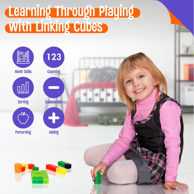 100 Math Linking Cubes, Math Cubes with 320 Reusable Stickers