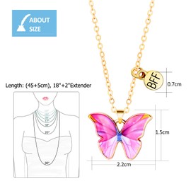 Best Friend Necklace - Friendship Necklace Butterfly Cute Necklaces, Matching Bff Necklace for 2 Girls | Best Friend Jewellery Gifts for Women Friendship Birthday Gifts Christmas with Card, Red & Pink