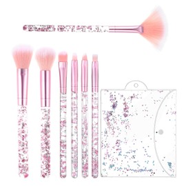 Makeup Brushes 7-Piece Set - Crystal Sparkle & Sequins Handle Brushes for Foundation Blush Eyeshadow, Professional Makeup Kit for Women Girls