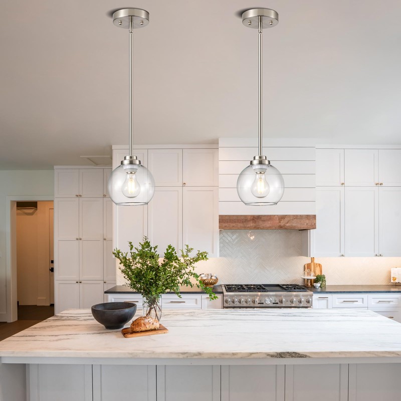 WYNEYET 3 Pack Globe Pendant Light, Brushed Nickel Hanging Ceiling