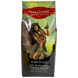 Hawaii Coffee Company, 10% Hawaiian Blend, Dark Roast, Ground Coffee, 10oz Bag