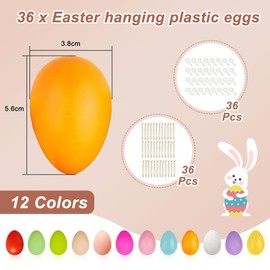 36 Stück Ostereier zum Aufhängen, Ostereier Plastik mit Schnur, Plastik Eier Ostern, Ostereier Dekoration, Kunststoff Ostereier, Osterdeko für Drinnen, Draußen und Osterstrauchdeko