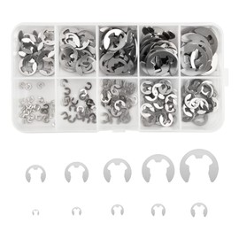 E Circlips, 200pcs Stainless Steel E Clips Assortment, 10 Sizes Snap Opening Ring Circlip Kit, Metal Silver Clips with Plastic Box