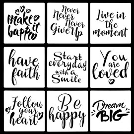 WakiHong Set of 9 Inspirational Words Stencil Stencils Lettering Words Stencils Set Stencils Letters for Floors, Furniture, Windows, Wood, Scrapbooking