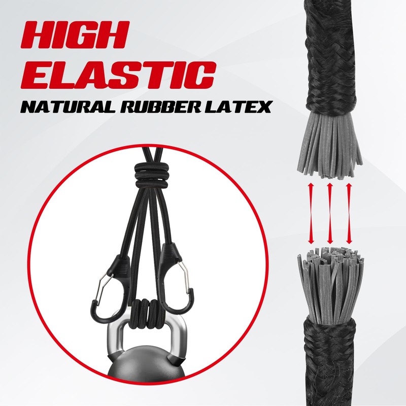 Joneaz Carabiner Bungee Cords with Hooks 48 inch Black, 4-Piece