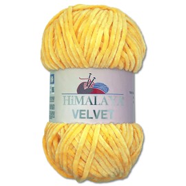 Wohnkult Himalaya 100 g Velvet Dolphin Wool, 40 Colours to Choose From, Chenille Knitting Yarn, Fluffy Yarn, Shiny Accessory, Clothing, Blankets (90013, Yellow)