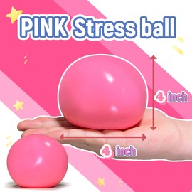 Giant Squishy Stress Balls for Kids and Adults - 4-Inch Jumbo Squishy Toys Dough Stress Ball, Stretchy Squeeze Fidget Toys for Boys, Girls, Birthday Gift, Easter Basket Stuffers (Pink)
