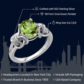 Gem Stone King Green Peridot 925 Sterling Silver Women's Ring (1.80 Ct Oval) (Size 9)