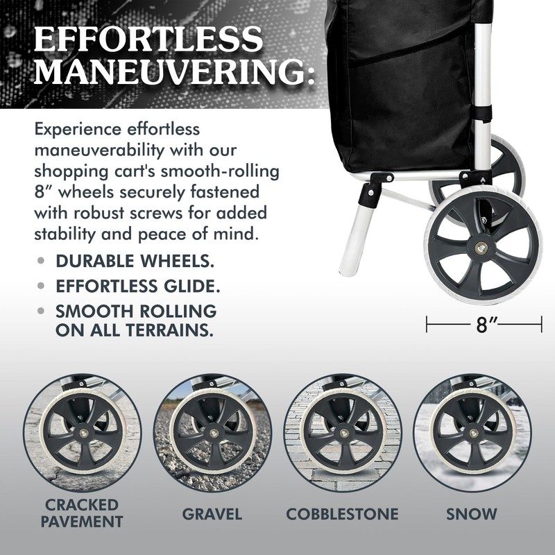 Ultra-Lightweight Foldable Grocery Cart with 40L Capacity, Soft Rolling Wheels,