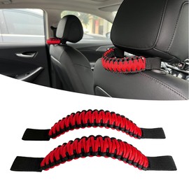 Headrest Grab Handles for Jeep Wrangler TJ JK JL,Handle Grab in Headrest,Rear Seat Passenger Grip Handles Universal for Jeep Wrangler Gladiator Tacoma Tundra F-150 Colorado Silverado(Black&Red)