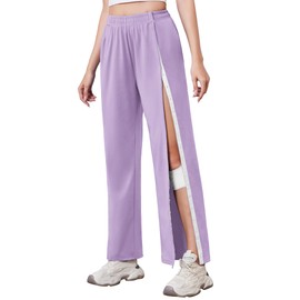Deyeek Tear Away Pants for Women Side Slit Snap Sweatpants Loose Fit Post Surgery Casual Adaptive Clothing with Pockets Lavender