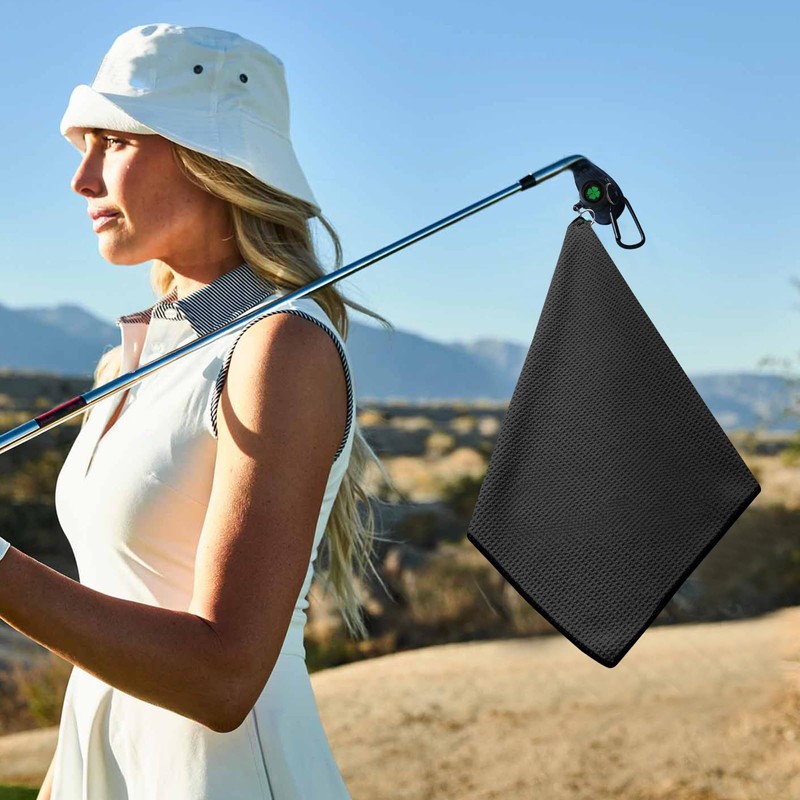Microfiber Golf Towel with Dual Magnet and Carabiner, Ideal for