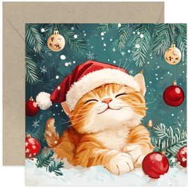 Kitten Artwork Christmas Cards for Him Her - Set - Beautiful Cat Painting - Fun Xmas Festive Greeting Cards for Family and Friends - Luxury Quality Card - Blank Inside with Envelope