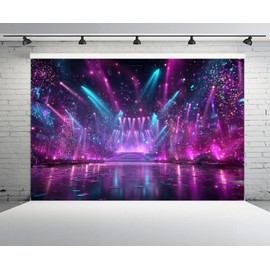 CHNYWORK 7x5ft K-pop Stage Backdrop Idols Superstar Purple Blue Theme Lights Neon Stage Background Drama Play Music Show Kids Birthday Party Decor Photo Booth Props