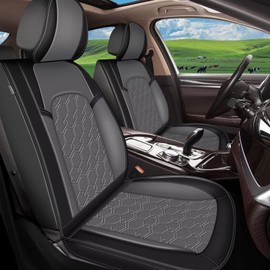 JIAMAOXIN Car Seat Covers Fit for Toyota Tundra 2008-2026 2 Seat Waterproof Leather Seat Covers Protector(2 Front Set,Black&Grey)