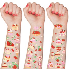 Strawberry Temporary Tattoos Party Favors - 3 Styles 6 Sheets Strawberry Shortcake Birthday Party Supplies, Baby Shower Home Activity Berry Party Decorations, Treat Bag Stuffers for Kids