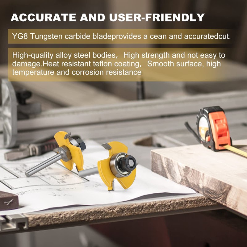Yueqing Zhongji 2pcs 1/4" Tongue and Groove Router Bit Set,