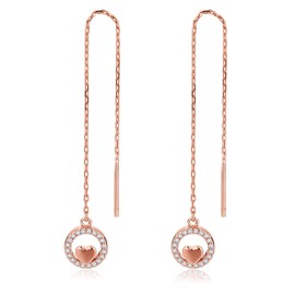Sterling Silver Drop Earrings for Women Rose Gold Chain Earrings Heart with Crystal Cubic Zirconia Hollow Threader Earrings Pull Through Earrings with Jewellery Box Mum Gift ZHOU LIU FU