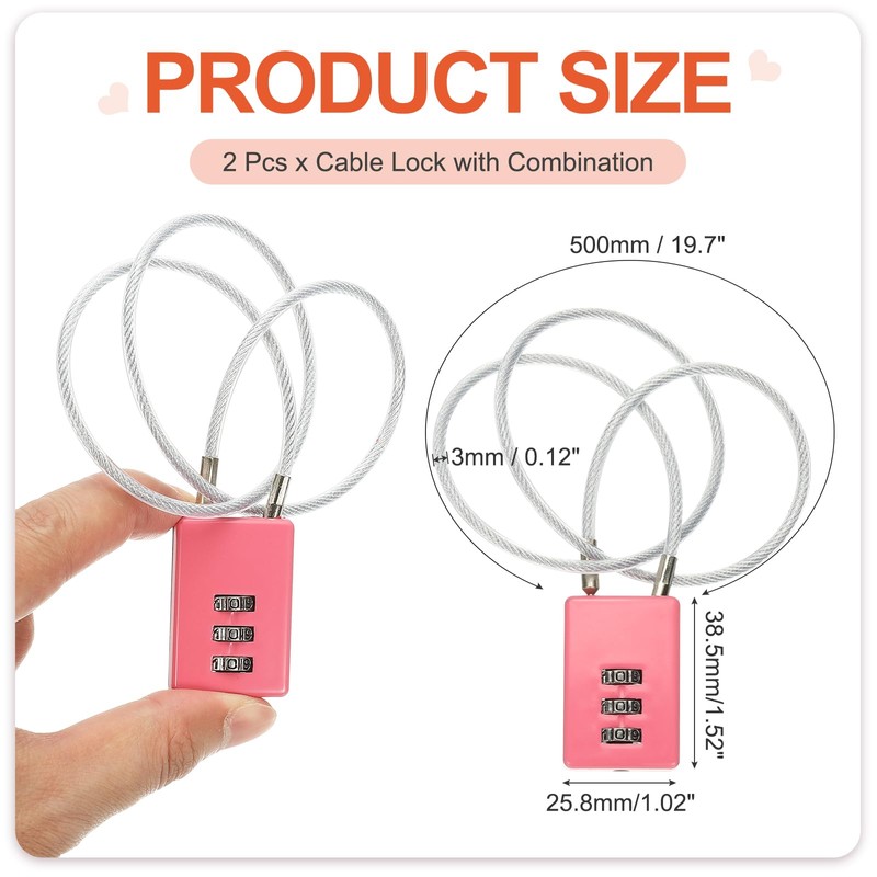 PATIKIL 3 Digit Cable Combination Lock, 2 Pcs Cable Lock