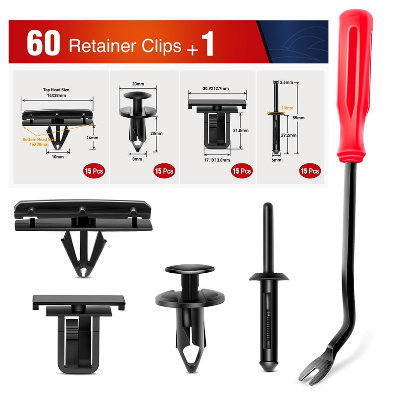 Nilight 60PCS Fender Flare Rocker Moulding Clip Assortment 68039280-AA, 55156429-AA,