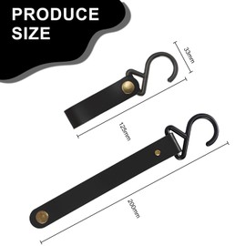 QIANCSJ S Hooks with Leather Loop, Pack of 8 Leather S Hooks for Hanging, Black Multifunctional Hooks for Camping, Kitchen, Wardrobe, Dresses, Bathroom