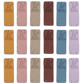 Houhounb Handmade Fabric Labels - Rectangle Sewing Clothes Labels with Holes, Foldable Rabbit Design, 6 Colours, Pack of 30