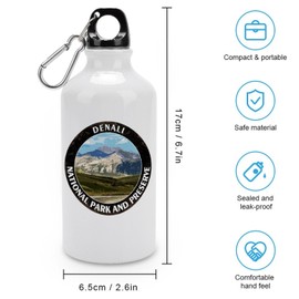COCOKEN Denali National Park And Preserve Funny Aluminum Water Bottle with Carabiner Clip & Sport Top National Park City Travel Gift Stainless Steel Water Bottle for Women Men Gift Idea 14oz