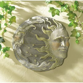 Celestial Outdoor Garden Wall Art Plaque Sun Moon Face Stepping Stone Path Wicca