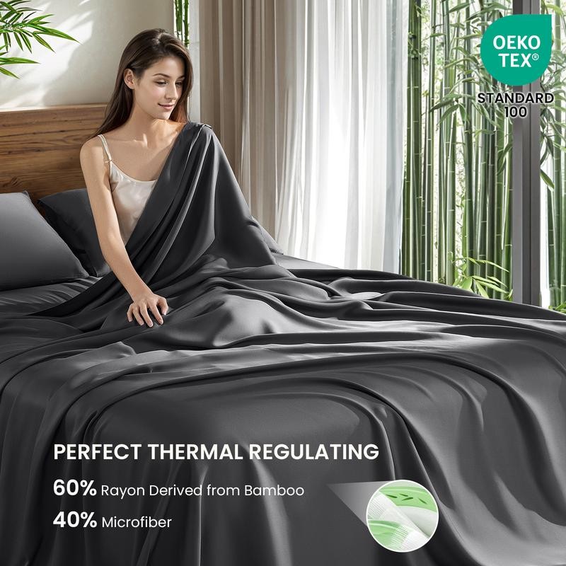 Shilucheng Bamboo Sheets Set 4/6 Pc, Cooling Breathable & Hotel