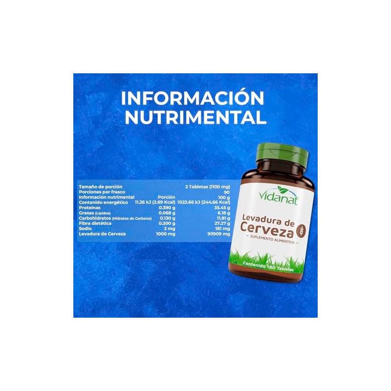 Vidanat Levadura de Cerveza 180 Tabletas – Suplemento Alimenticio de