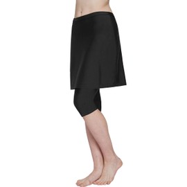 HonourSex Women Swim Skirt with Leggings Modest Swim Skirt with Leggings Swim Capri Skirt Black 10