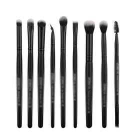 Juego de brochas sombra ojos con mango madera negra cepillo cosmético fibra artificial 9 piezas                                                       