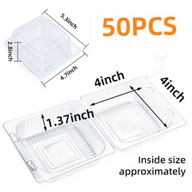 Evnlo 50 Count Clear Plastic Containers with Lids for Food, Thickened Disposable Sandwich Containers Clamshell Boxes for Cake Slice, Dessert, Hamburger, Salad