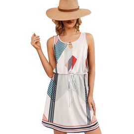 AI'MAGE - Traje de baño sin mangas para cubrir la playa, suave, hasta la rodilla, con bolsillos, talla XL, A Jh Multi, XL