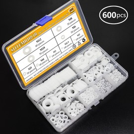 Sutemribor Nylon Flat Washer Assortment Set 600 Pieces, 9 Sizes - M2 M2.5 M3 M4 M5 M6 M8 M10 M12
